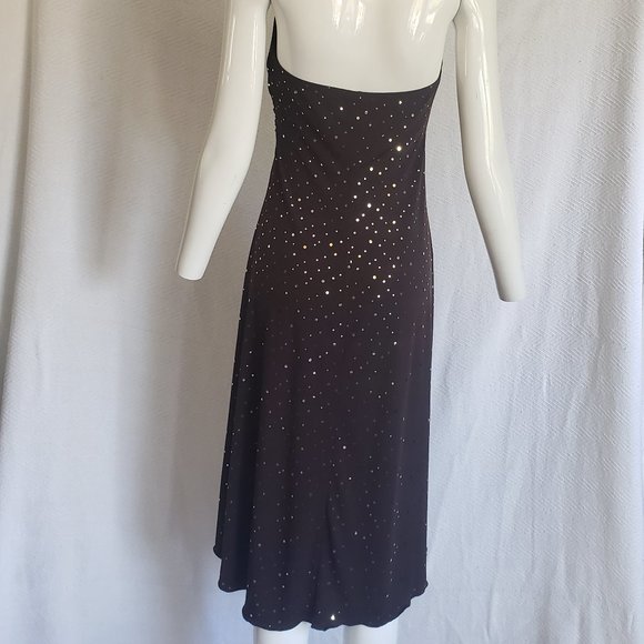 EnFocus  Studio Brown & Gold Halter Tie Stretch Knit High Low Dress - Picture 3 of 7